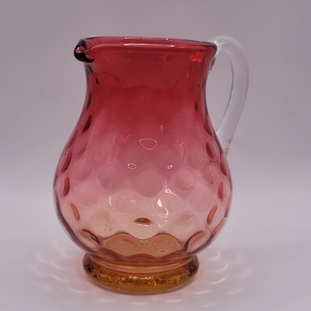 Vtg Cranberry Amberina Victorian Optic Hand Blown Coin Dot Creamer Vase Pitcher - Picture 3 of 10